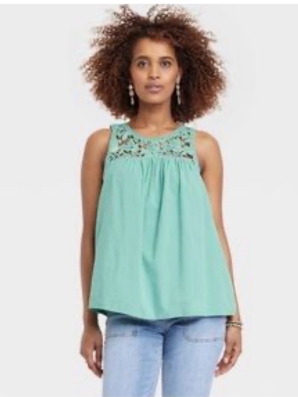 Knox Rose Sleeveless Lace Yoke Tank Top in Mint Green